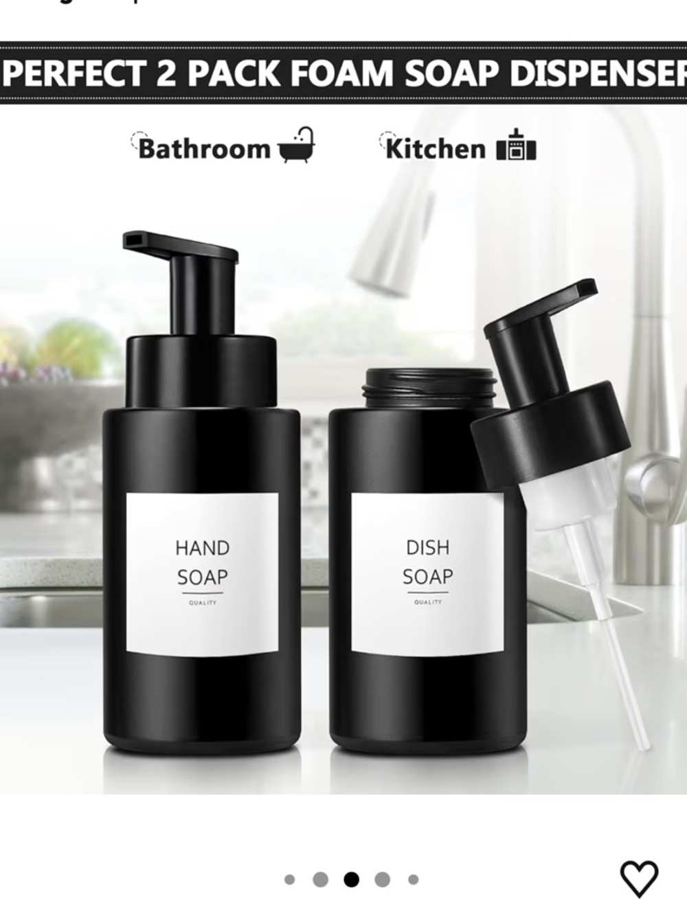 Matte Black Foaming Soap Dispenser Set of TWO 10 oz/300ml Waterproof Labels - Picture 4 of 8